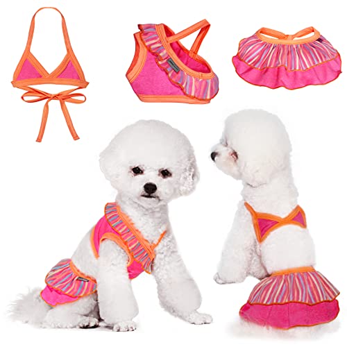 TONY HOBY Hunde-Badeanzug, Hunde-Bikini-Badekleid, Strandkleid am Meer, Pool, Hunde-Badeanzug für kleine, mittelgroße Hunde (3 Stück, Orange + Rosa, XL) von TONY HOBY