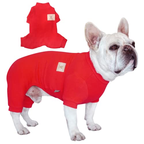 TONY HOBY Hunde-Pyjama, 4 Beine, Hunde-Einteiler mit Thermo, Baumwolle Haustierkleidung für kleine mittelgroße Hunde (Rot, L) von TONY HOBY