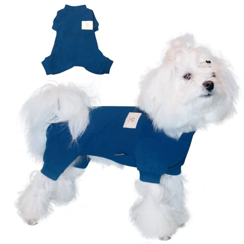 TONY HOBY Hunde-Pyjama, 4 Beine, Hunde-Pyjama, Baumwolle, einfarbig, Größe XS 1-1,8 kg, Blau von TONY HOBY