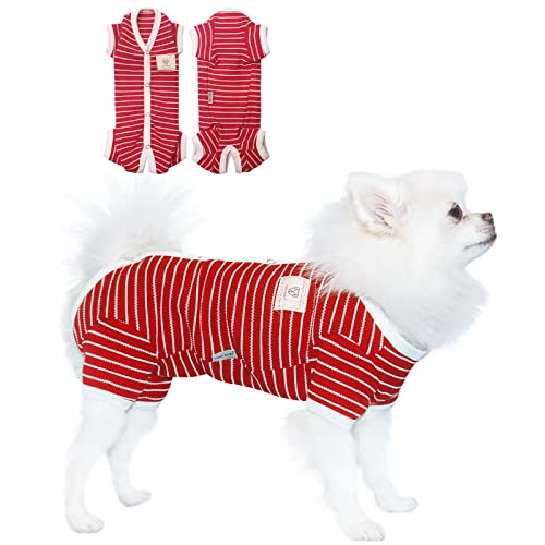 TONY HOBY Hunde-Pyjama, 4 Beine, für kleine und mittelgroße Hunde, Rot (XS, Rot) von TONY HOBY
