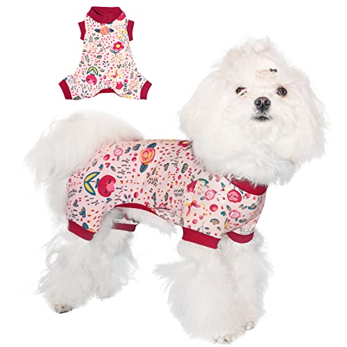 TONY HOBY Hunde-Pyjama, 4 Beine Hunde-Pyjama mit Blume & Kaninchen, Leichter Baumwoll-Hunde-Overall Einteiler für kleine mittelgroße Hunde (Rosa, Kaninchen, XL) von TONY HOBY