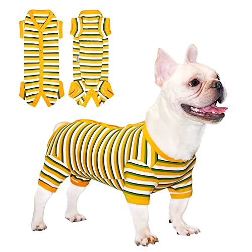 TONY HOBY Hunde-Pyjama, chirurgischer Genesungsanzug, gestricktes Hunde-Shirt für kleine, mittelgroße Hunde (Gelb und Grün, Mädchen, XS) von TONY HOBY