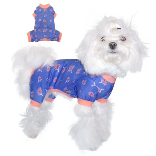 TONY HOBY Hunde-Pyjama, Hunde-Overall, Hunde-Overall aus Baumwolle, mit niedlichem Blumenmuster, Hunde-Pyjama für kleine und mittelgroße Hunde (Lila, Blume, S) von TONY HOBY