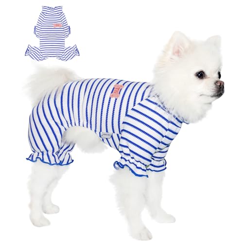 TONY HOBY Hunde-Pyjama, Hunde-Overall, Pyjama mit gewelltem Ausschnitt, 4-beiniger Haustier-Einteiler für kleine, mittelgroße Hunde, Blau, Größe S von TONY HOBY