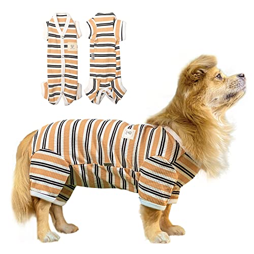 TONY HOBY Hunde-Pyjama, Hunde-Overall, Schlafanzug mit bunten Streifen, weibliche/männliche Hunde, 4-beiniger Einteiler für kleine und mittelgroße Hunde (Braun, Mädchen, XL) von TONY HOBY