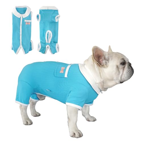 TONY HOBY Hunde-Pyjama, Hunde-Pyjama, Jumpsuit, niedliches Halsband für kleine, mittelgroße Hunde (Blau, Junge, L) von TONY HOBY