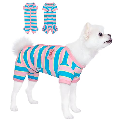 TONY HOBY Hunde-Pyjama, Hundehemd mit bunten Streifen, Haustierkleidung für kleine und mittelgroße Hunde (Pink&Blau, Mädchen, XL) von TONY HOBY