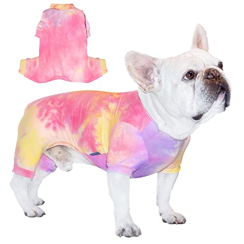 TONY HOBY Hunde-Pyjama, Hundeoverall mit buntem Batikfärbung, 4-beiniger Hunde-Pyjama für Frühling, Sommer und Herbst (bunt, lila, XS) von TONY HOBY