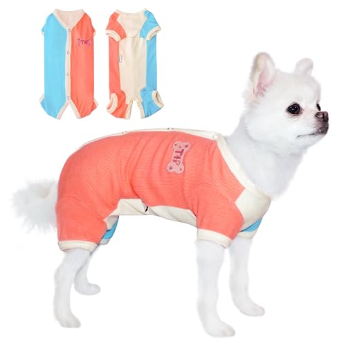 TONY HOBY Hunde-Pyjama, Thermo-Pyjama für Hündinnen, Einteiler, modische Farb-Haustierkleidung für kleine und mittelgroße Hunde (Blau und Orange, Mädchen, Größe L) von TONY HOBY