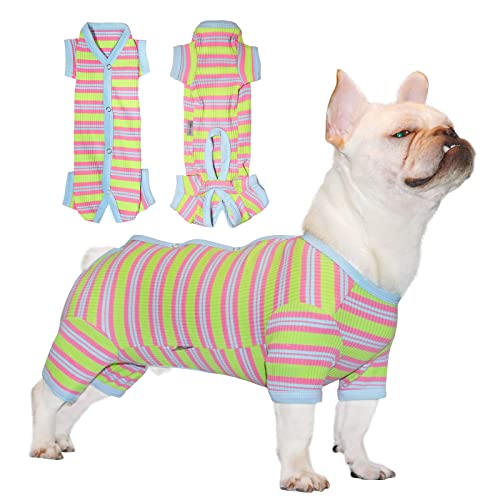TONY HOBY Hunde-Pyjama für Rüden mit blauen Streifen, 4-Bein-Pyjama, Haustierkleidung für kleine, mittelgroße Hunde (Grün und Blau, Junge, XL) von TONY HOBY