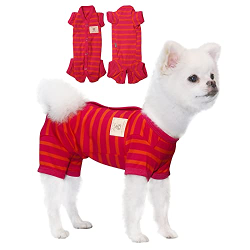 TONY HOBY Hunde-Pyjama, gestreift, 4 Beine, weiche Baumwolle, für den Sommer (rosarot + orange), Größe L von TONY HOBY