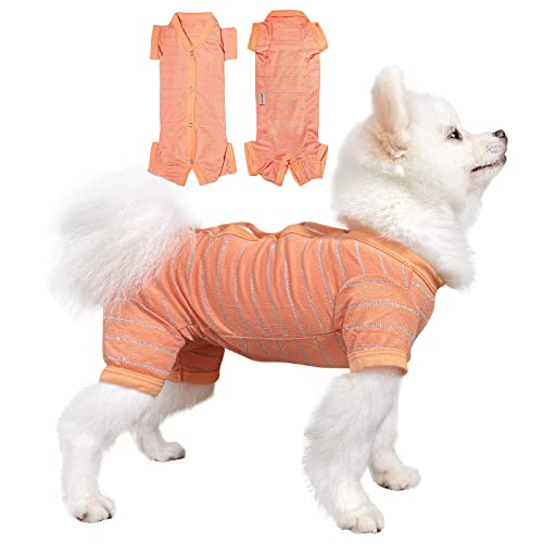 TONY HOBY Hunde-Pyjama, gestreift, atmungsaktiv, Welpen-Sweatshirt, dünn und leicht, für große Hunde (orange, L) von TONY HOBY