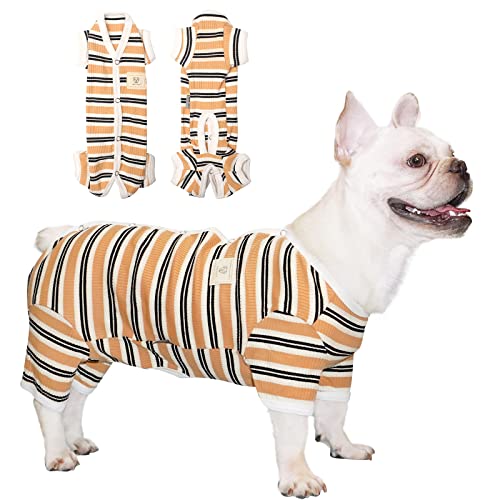 TONY HOBY Hunde-Pyjama für weibliche und männliche Hunde, gestreift, 4 Beine, dehnbar, für Frühling und Sommer, für kleine und mittelgroße Hunde, Braun (M,Braun-Jungen) von TONY HOBY