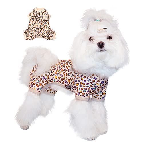 TONY HOBY Hunde-Pyjamas, Hunde-Overalls, Hunde-Pyjamas mit 4 Beinen für Frühling, Sommer und Herbst, Haustier-Kleidung für kleine und mittelgroße Hunde (Weiß, Leopard, L) von TONY HOBY