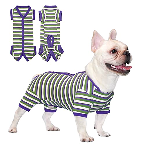 TONY HOBY Hunde-Schlafanzug, gestrickter Hunde-Overall, Hunde-Shirt bei kaltem Wetter, Hund chirurgischer Genesungsanzug für kleine mittelgroße Hunde (Lila&Grün, Junge, L) von TONY HOBY