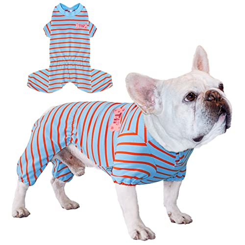 TONY HOBY Hunde-Shirt, 4-beiniger Hunde-Overall, Hunde-Einteiler mit Baseball-Uniform-Kragen, Haustierkleidung für kleine, mittelgroße Hunde (Hellblau und Orange, L) von TONY HOBY