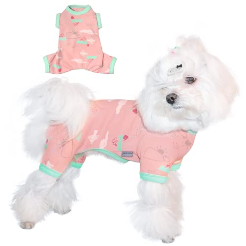 TONY HOBY Hunde-Pyjama, 4-beiniger Hunde-Pyjama mit rosa Taube, leichter Baumwoll-Overall für kleine, mittelgroße Hunde (Rosa, Taube, L) von TONY HOBY