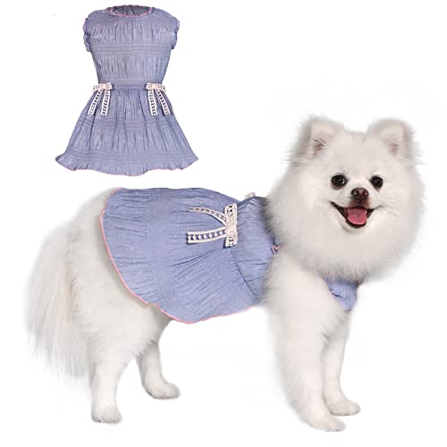 TONY HOBY Hundekleid, Hund Sommerkleid, Hund Prinzessin Kleid Plissee mit Schleifenknoten, Weiches Hund Tutu Outdoor Kleid für kleine mittelgroße Hunde (Blau, S) von TONY HOBY