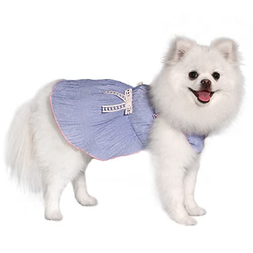 TONY HOBY Hundekleid, Hund Sommerkleid, Hund Prinzessin Kleid Plissee mit Schleifenknoten, Weiches Hund Tutu Outdoor Kleid für kleine mittelgroße Hunde (Blau, XS) von TONY HOBY