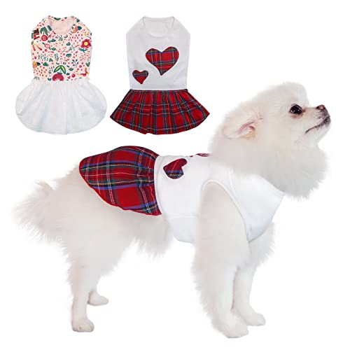 TONY HOBY Hundekleid, Hundepartykleid, einzigartige Spleiß-Modelle, Hunde-Abendkleid für kleine, mittelgroße Hunde (2 Stück, rot + rosa, XS) von TONY HOBY