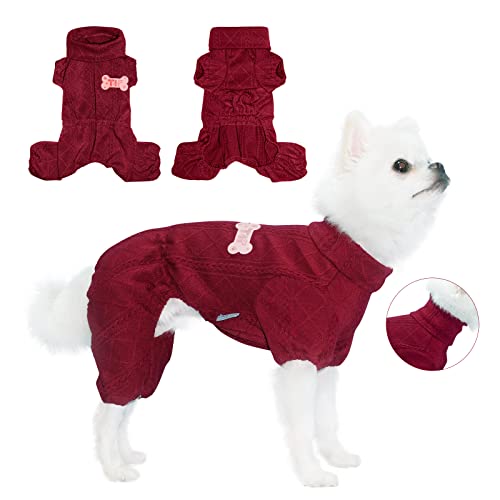 TONY HOBY Hundepullover, Gestrickte Hundepullover Shirts, 4 Beine Hundeshirts im Winter für kleine mittelgroße Hunde (Burgundy, XL) von TONY HOBY