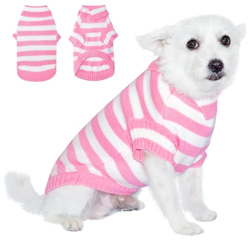 TONY HOBY Hundepullover, gestrickte Hundepullover Shirts, Winter-Hunde-Shirts, Kleidung für kleine mittelgroße Hunde (Rosa, L) von TONY HOBY