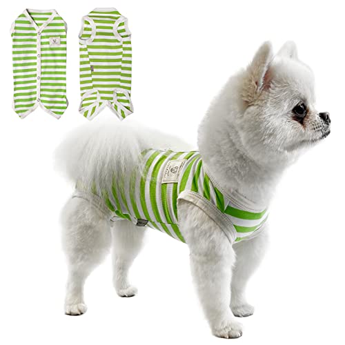 TONY HOBY Hundeschlafanzug, Hundesommer Schlafanzug ohne Ärmel, Hundeoverall mit Streifen (Weiß & Grün, L) von TONY HOBY