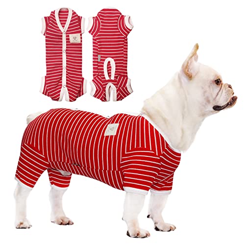 TONY HOBY Hundeschlafanzug, Schlafanzug für Hunde mit 4 Beinen, Hundeoverall mit Waffelstreifen, Hundeschlafanzug für mittelgroße und kleine Hunde (Rot - Junge, M) von TONY HOBY