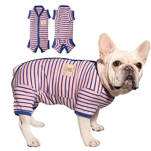 TONY HOBY Schlafanzug, aus reiner Baumwolle, gestreift, gestrickt, Thermo-Kleidung, Hunde-Jumpsuit, Einteiler für Hunde und Mädchen, Rosa (L, Pink-Girls) von TONY HOBY