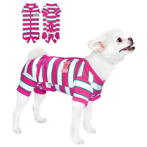 TONY HOBY Schlafanzug für Rüden, Hunde-Pyjama, Overall, buntes Hundehemd für kleine und mittelgroße Hunde (Rosarot und Weiß, Junge, Größe M) von TONY HOBY