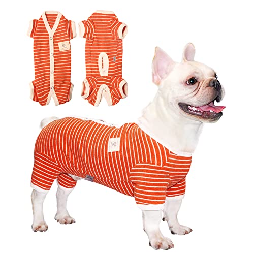 TONY HOBY Shirts für Hunde,Hundeschlafanzug mit Gestreiften und 4 Beinen Weich und Atmungsaktives Hund Tshirt Hunde Kleidung für Kleine Mittel Große Hunde (Jungen-Orange, L) von TONY HOBY