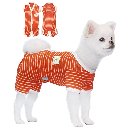 TONY HOBY Shirts für Hunde,Hundeschlafanzug mit Gestreiften und 4 Beinen Weich und Atmungsaktives Hund Tshirt Hunde Kleidung für Kleine Mittel Große Hunde (Mädchen-Orange, XS) von TONY HOBY