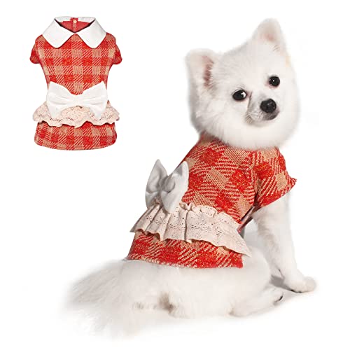 TONY HOBY Weihnachts-Hundekleider, Haustierkleidung mit kleiner Spitze für Herbst und Winter, Hundeweste, Röcke, Geburtstagspartykleid rot für kleine mittelgroße Hunde Mädchen von TONY HOBY