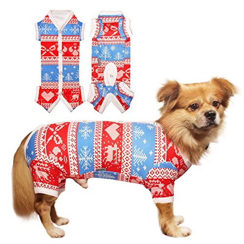 Tony Hoby Hunde-Pyjama für Weihnachten, Haustierkleidung zum Warmhalten im Neujahr, Hunde-Overall mit Schneeflocken-Muster, roter Welpen-Einteiler für mittelgroße und kleine Hunde und Katzen von TONY HOBY