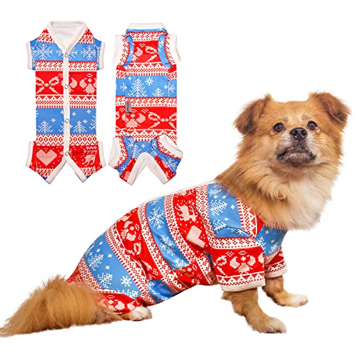 Tony Hoby Hunde-Pyjama für Weihnachten, Haustierkleidung zum Warmhalten im Neujahr, Hunde-Overall mit Schneeflocken-Muster, roter Welpen-Einteiler für mittelgroße und kleine Hunde und Katzen von TONY HOBY
