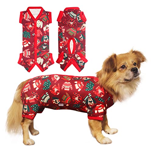 Tony Hoby HundePyjama für Weihnachten, Haustierkleidung zum Warmhalten im Herbst und Winter, HundeOverall mit WeihnachtsbaumDruckmuster, roter WelpenEinteiler für mittelgroße und kleine Hunde und von TONY HOBY