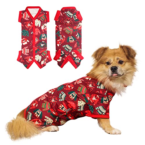 Tony Hoby HundePyjama für Weihnachten, Haustierkleidung zum Warmhalten im Herbst und Winter, HundeOverall mit WeihnachtsbaumDruckmuster, roter WelpenEinteiler für mittelgroße und kleine Hunde und von TONY HOBY