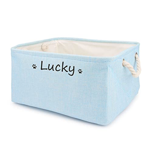 TONYFY Aufbewahrungsbox für Hundespielzeug, mit Personalisierbarem Namen des Haustieres, Behälter für die Organisation von Hundekleidung, Hunde Katzen zubehör und Haustierbedarf (Pfote Hellblau) von TONYFY