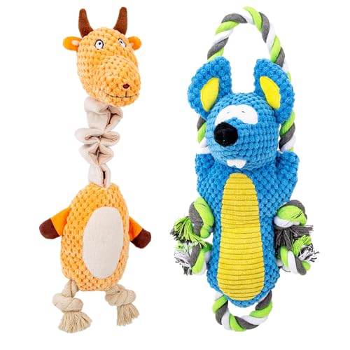 TONYFY Großes Hundespielzeug, quietschendes Plüsch-Hundespielzeug mit Knisterpapier und Tauziehgriff, interaktives Welpenspielzeug für kleine, mittelgroße und große Hunde, Antilope + Ratte von TONYFY