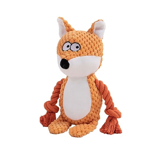 TONYFY Hundespielzeug, Hund Quietschspielzeug mit Knitterpapier, Plüschtier Hund Plüsch Kauspielzeug, Baumwollseil interaktives Spielzeug für Welpen, kleine, mittlere Hunde (Orange Fuchs) von TONYFY