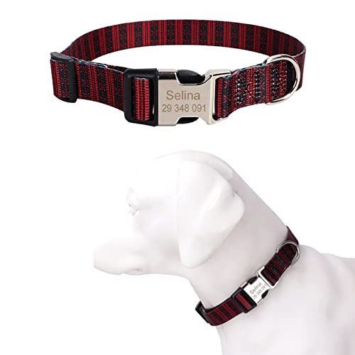 TONYFY Individuelle Hundehalsband Metallschnalle Hunde Namensschild Halsband Kostenlose Gravur Personalisierte Haustierhalsbänder Einstellbar für Kleine Mittlere Große Hund (Rote Blume2, L) von TONYFY