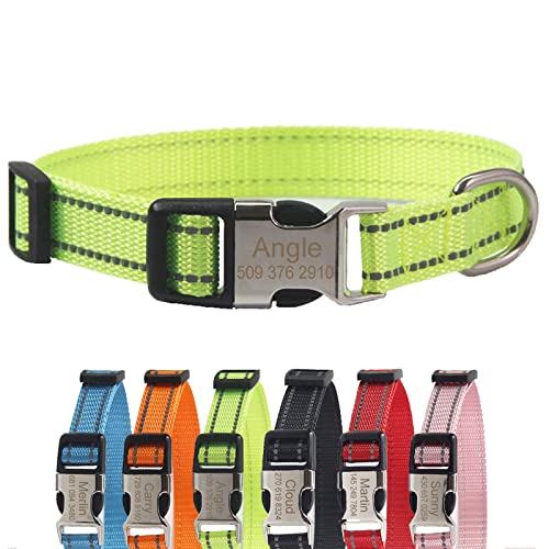TONYFY Individuelle Nylon Hundehalsband, Personalisierte Reflektierende Haustier Halsband, Benutzerdefinierte Namen und Telefon Tag, mit Leine, für Große, Mittlere und Kleine Hunde (Grün, L) von TONYFY