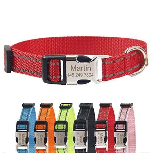 TONYFY Individuelle Nylon Hundehalsband, Personalisierte Reflektierende Haustier Halsband, Benutzerdefinierte Namen und Telefon Tag, mit Leine, für Große, Mittlere und Kleine Hunde (Rot, L) von TONYFY