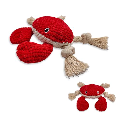 TONYFY Niedliche Meerestieren Hundespielzeuge mit Quietscher, Interaktive Plüschspielzeuge aus Baumwolle mit Knoten und Knisterpapier – für Welpen, kleine und mittelgroße Hunde (Rote Krabbe) von TONYFY