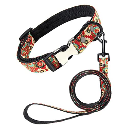 TONYFY Personalisierte Floral Hundehalsband mit Einstellbarer benutzerdefinierte gravierte Namensschild Hundehalsband mit Metallschnalle für große, mittelgroße Hunde Welpen (Rot, M) von TONYFY