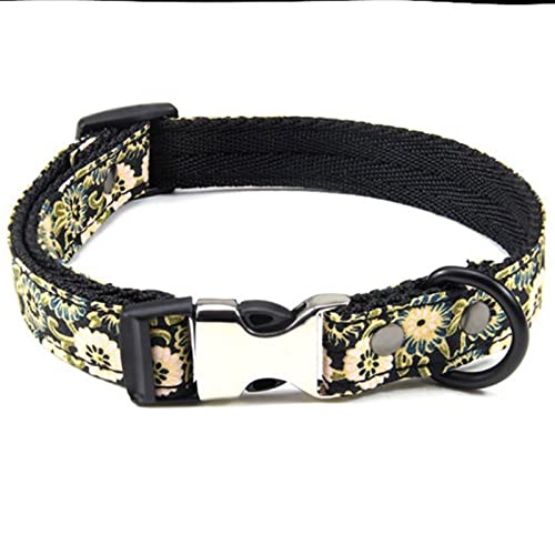 TONYFY Personalisierte Floral Hundehalsband mit Einstellbarer benutzerdefinierte gravierte Namensschild Hundehalsband mit Metallschnalle für große, mittelgroße Hunde Welpen (Schwarz, S) von TONYFY
