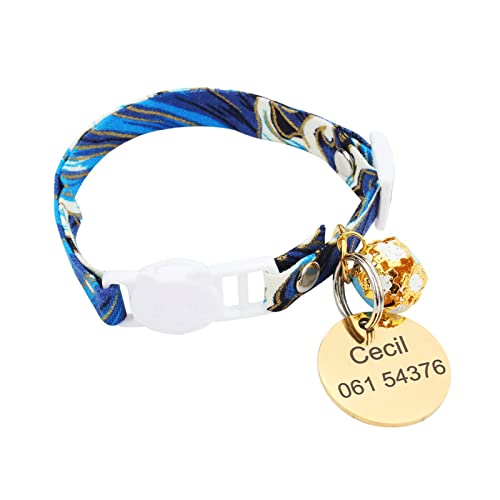 TONYFY Personalisierte Katzenhalsbänder - Individuelle Gravur Name und Telefonnumber ID-Tag, weiche Komfort verstellbare Haustier Halsband mit D-Ring und Glocke, für Katzen und Welpen (Blau) von TONYFY