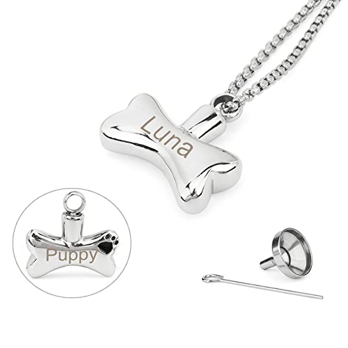 TONYFY Personalisierte Pet Souvenir Urne Anhänger, Custom graviert Hundenamen, Mini Carry-on Hundeknochen geformt Anhänger, Schlüsselanhänger/Halskette Schmuck für Hunde & Katzen verwendet Werden von TONYFY