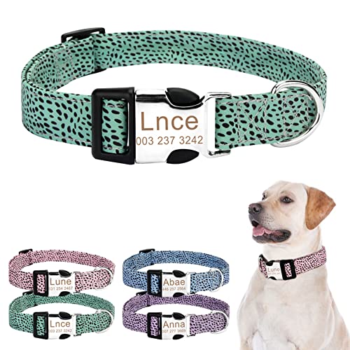 TONYFY Personalisiertes Hundehalsband, Individueller Name und Telefonnummer, Verstellbar, Verstärkter D-Ring, Stilvolles Flecken Muster, Geeignet für Kleine, Mittlere und Große Hunde (Grün, XS) von TONYFY
