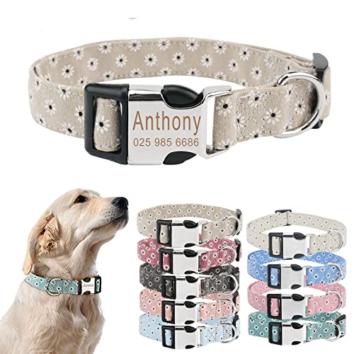 TONYFY Personalisiertes Hundehalsband mit Metallschnalle, individuelle Name und Nummer, verstellbares Haustierhalsband, Gänseblümchen Blumen Muster, für kleine, mittelgroße Hunde (Helles Khaki, M) TONYFY Personalisiertes Hundehalsband mit Metallschnalle, individuelle Name und Nummer, verstellbares Haustierhalsband, Gänseblümchen Blumen Muster, für kleine, mittelgroße Hunde (Helles Khaki, M) von TONYFY